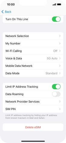 Press Delete eSIM and follow the instructions on the screen to delete your eSIM.