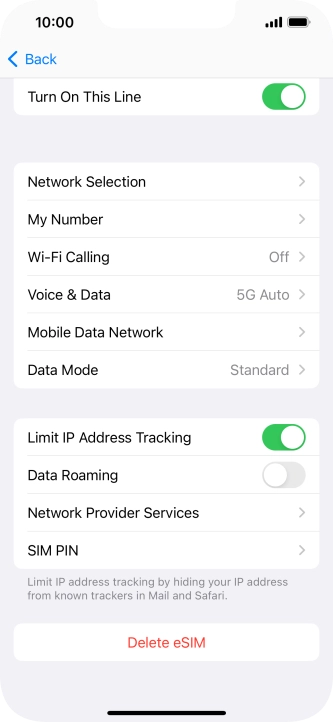 Press Delete eSIM and follow the instructions on the screen to delete your eSIM.