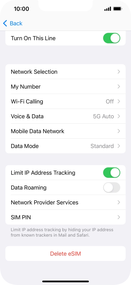 Press Delete eSIM and follow the instructions on the screen to delete your eSIM.