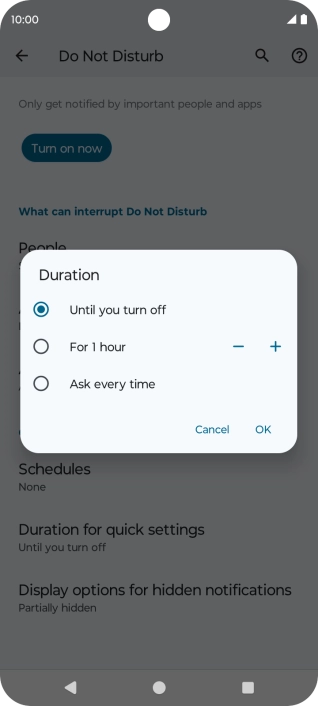 Press the required setting.