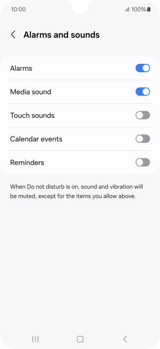 Press the required settings to turn sound and vibration for the selected functions on or off.