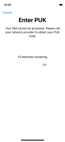 Key in the PUK and press OK.
