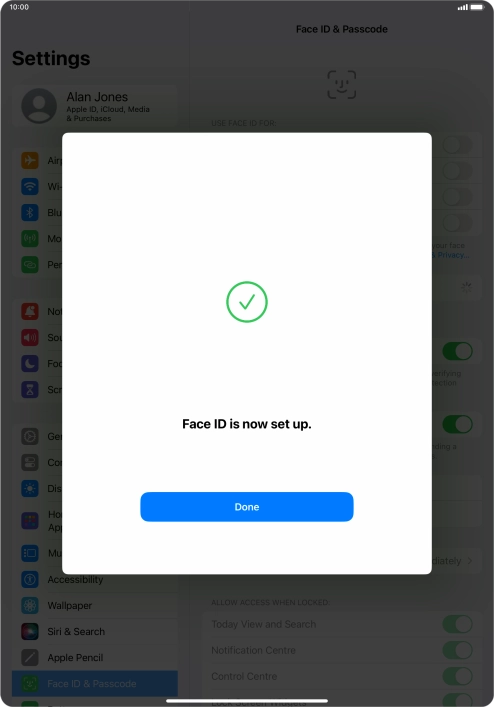 Press Done. If you haven't previously selected a lock code, key in a code of your own choice twice.
