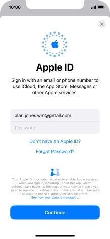Press Password and key in the password for your Apple ID.