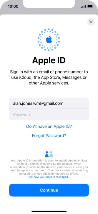 Press Password and key in the password for your Apple ID.
