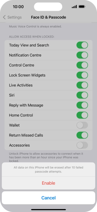 If you turn on the function, press Enable. If you turn on the function, press Enable.