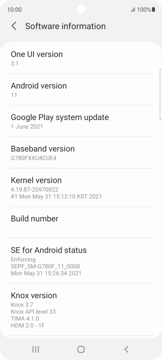Your phone's software version is displayed below Android version.