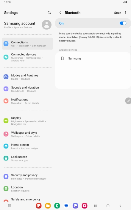 Press the required Bluetooth device and follow the instructions on the screen to pair the device with your tablet.