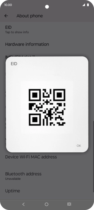 Your phone's EID number is displayed below EID.