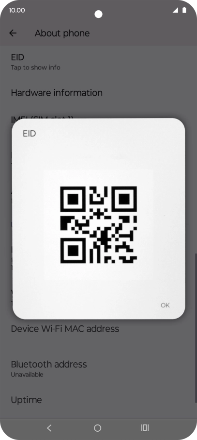 Your phone's EID number is displayed below EID.