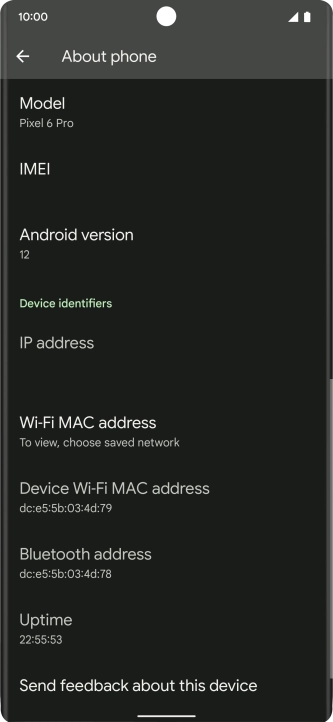 Your phone's software version is displayed below Android version.