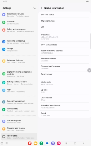 Your tablet's EID number is displayed below EID.