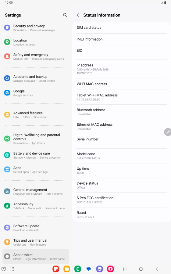 Your tablet's EID number is displayed below EID.