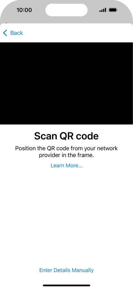 Place the QR code you've received inside the phone camera frame to scan the code. If you’ve deleted your eSIM, you can re-add it using your existing QR code. If you’re having problems, see our FAQ.