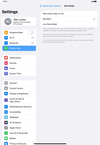 Press the required setting to turn the function on or off.