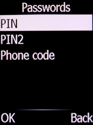Select PIN and press the Left selection key.