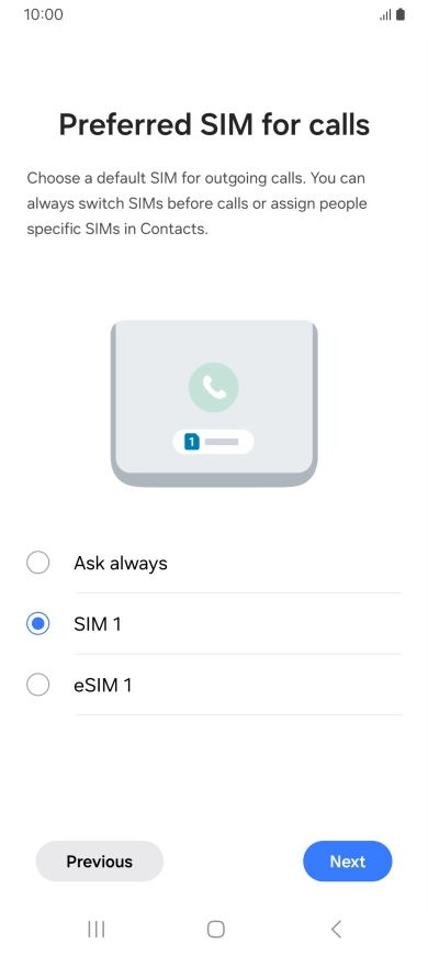Press the required setting.