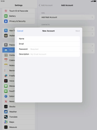 Press Password and key in the password for your email account.