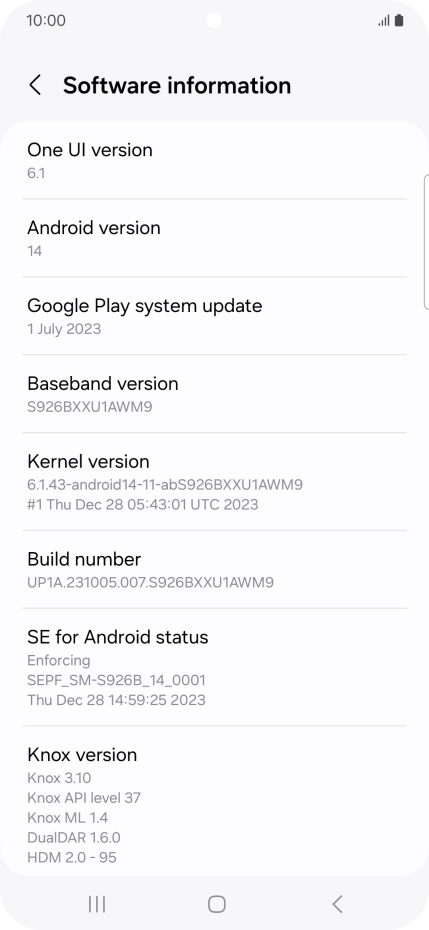 Your phone's software version is displayed below Android version.