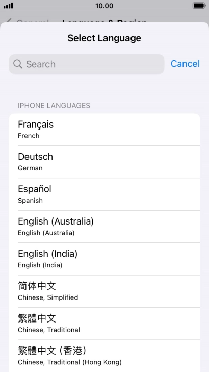 Press the required language.