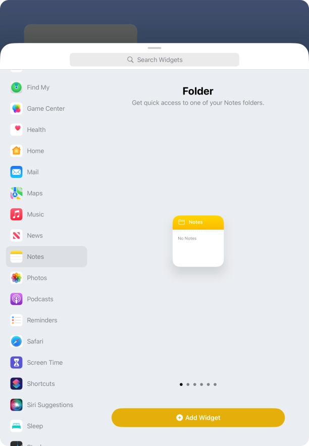 Slide your finger right or left on the screen to select the required widget size.