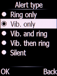 Select the required setting and press the Left selection key.