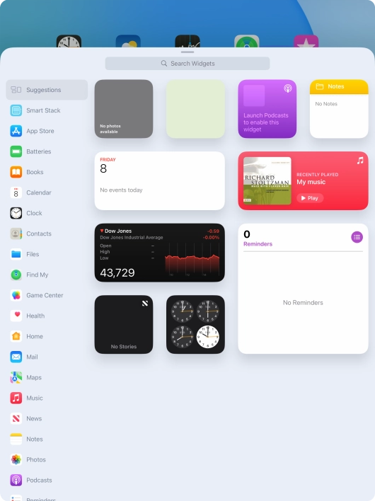 Press the required widget. Press the required widget.