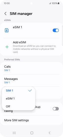 Press the required setting.
