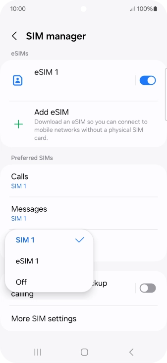 Press the required setting.