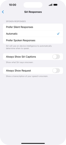 Press the required setting.
