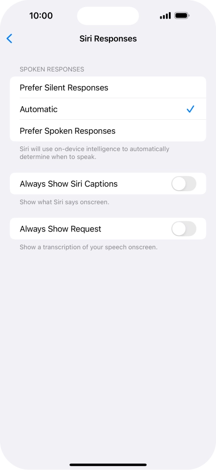 Press the required setting.
