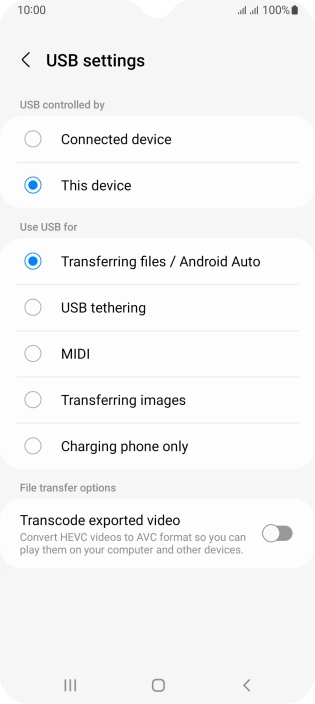 Press Transferring files / Android Auto.