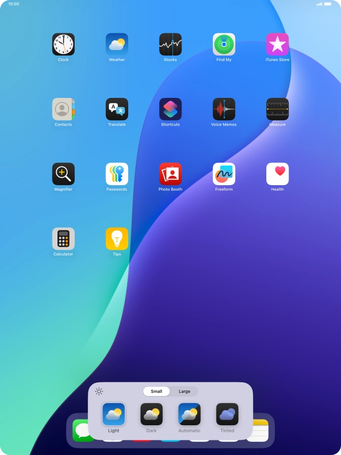 Press the required setting to select the size of app icons on the home screen.