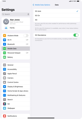 To turn on automatic switch between 5G and 4G, press 5G Auto.