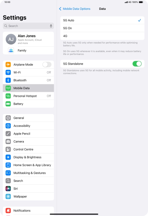 To turn on automatic switch between 5G and 4G, press 5G Auto.