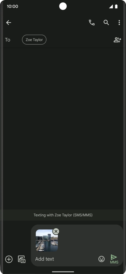 Press the text input field and write the text for your picture message.