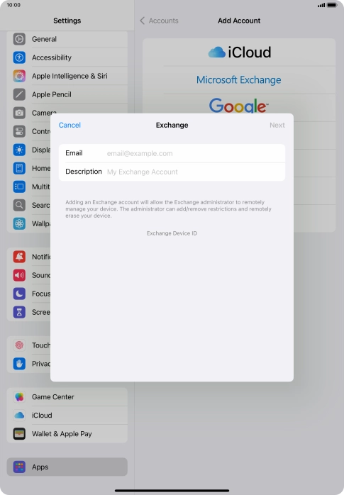 Press Email and key in your email address.