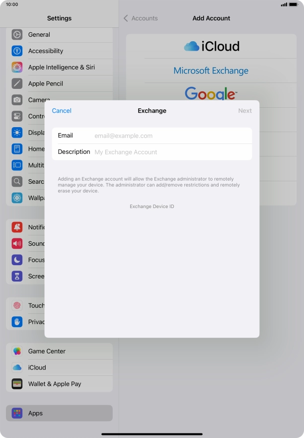 Press Email and key in your email address.