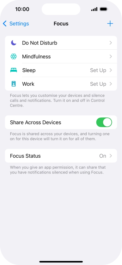 Press the required focus mode.