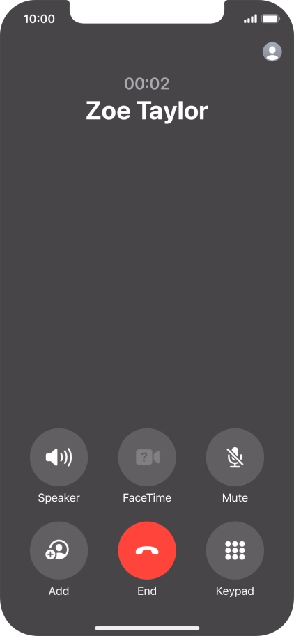 Press the end call icon to end the call and return to the home screen.