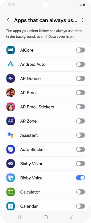 Press the indicators next to the required apps to turn the function on or off. Press the indicators next to the required apps to turn the function on or off.