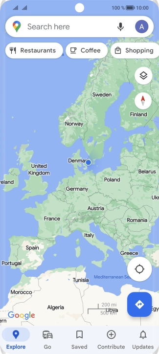 Press the search field and key in the required destination.