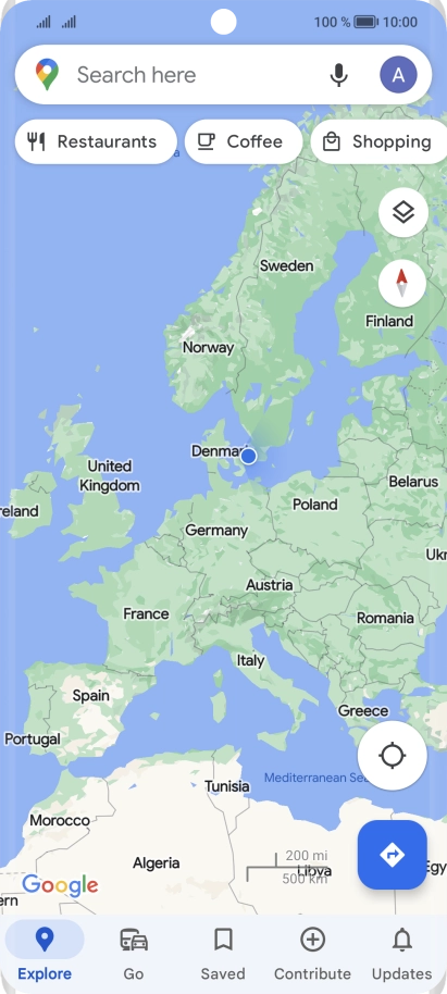 Press the search field and key in the required destination.