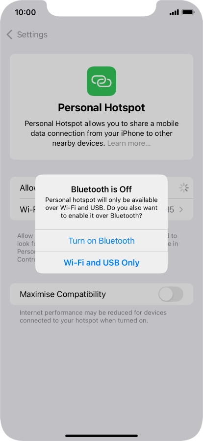 If Wi-Fi is turned on, press Wi-Fi and USB Only.