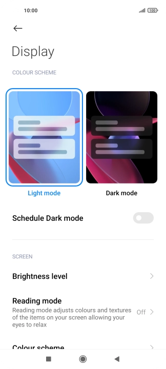 Press Brightness level. Press Brightness level.