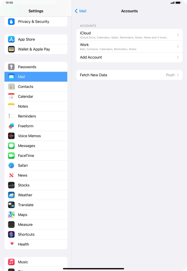 Press the name of the Exchange email account you've just set up.