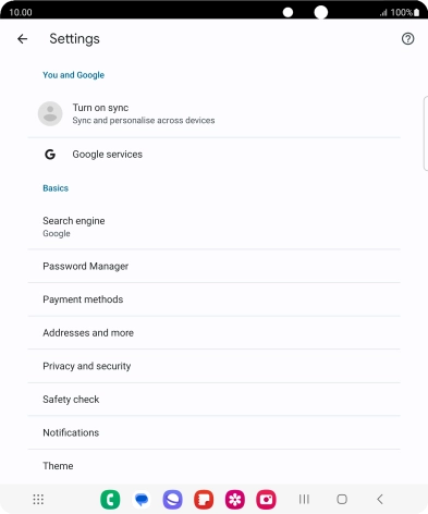 Press Privacy and security.