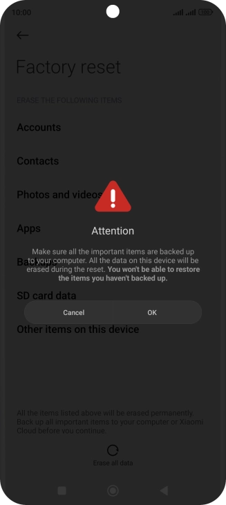 Press OK. Wait a moment while the factory default settings are restored. Follow the instructions on the screen to set up your phone and prepare it for use.