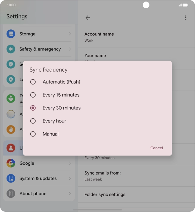 Press the required setting.