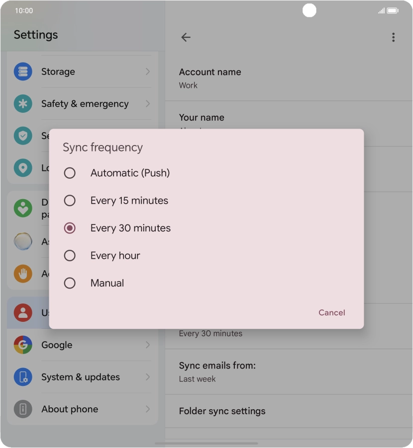 Press the required setting.